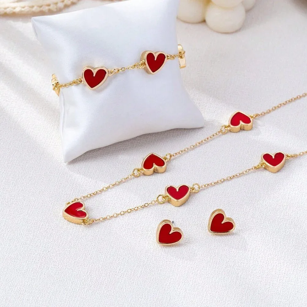 Red Elegant Women's Heart-Shaped Jewelry Set